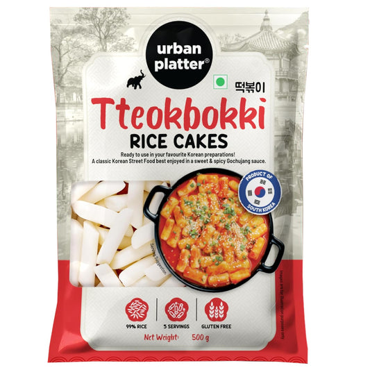 Urban Platter Classic Korean Tteokbokki Rice Cakes, 500g [Garaetteok | Korean Rice Sticks | Soft and Chewy]